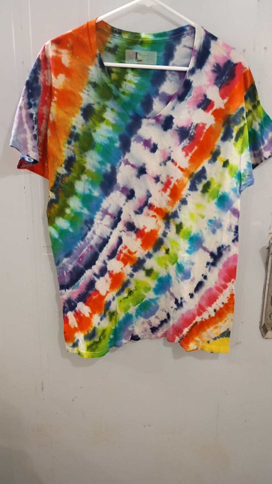 Rainbow Multicolor Tie-Dye Cotton Knit Crew Neck Short Sleeve T-Shirt L/XL