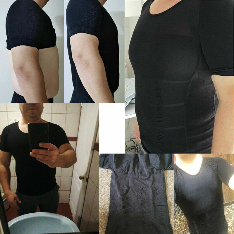 Men Toning T-Shirt Slimming Body Shaper Tee Belly Control Compression Undershirt