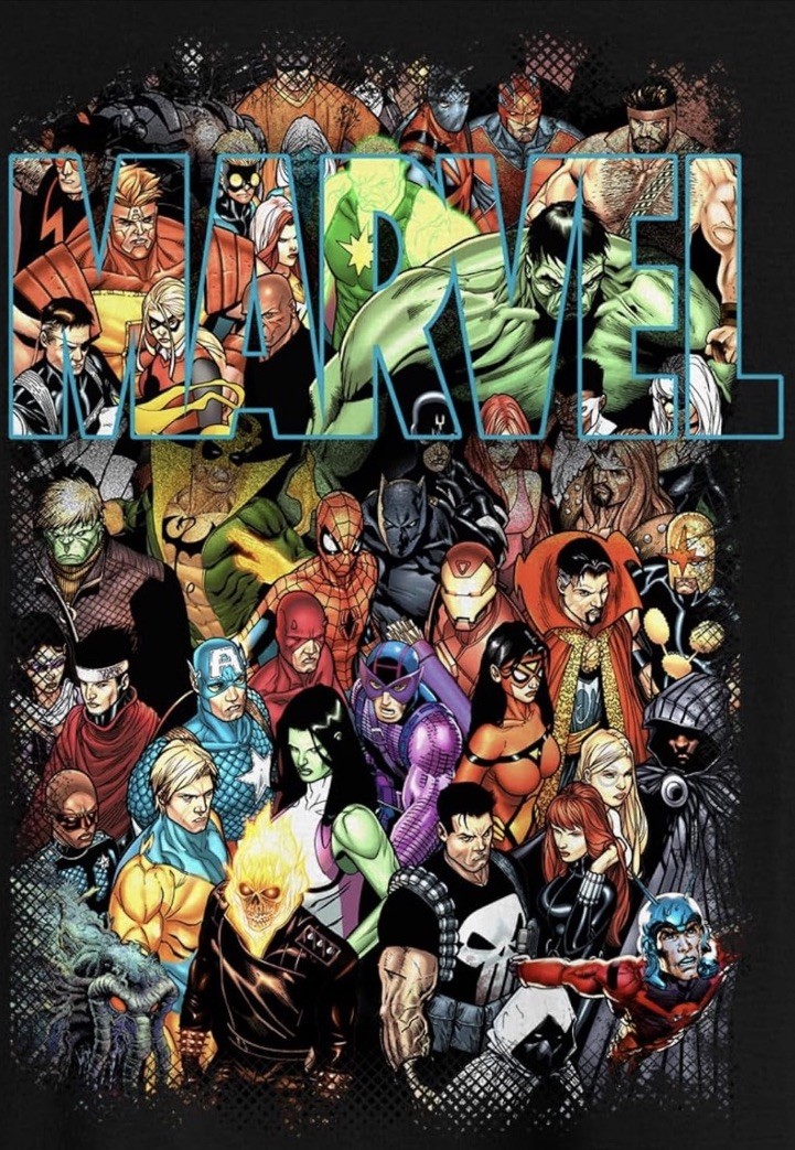 Marvel Comics Men’s XXL Character Collage Print T-Shirt Gray Mad Engine Avengers