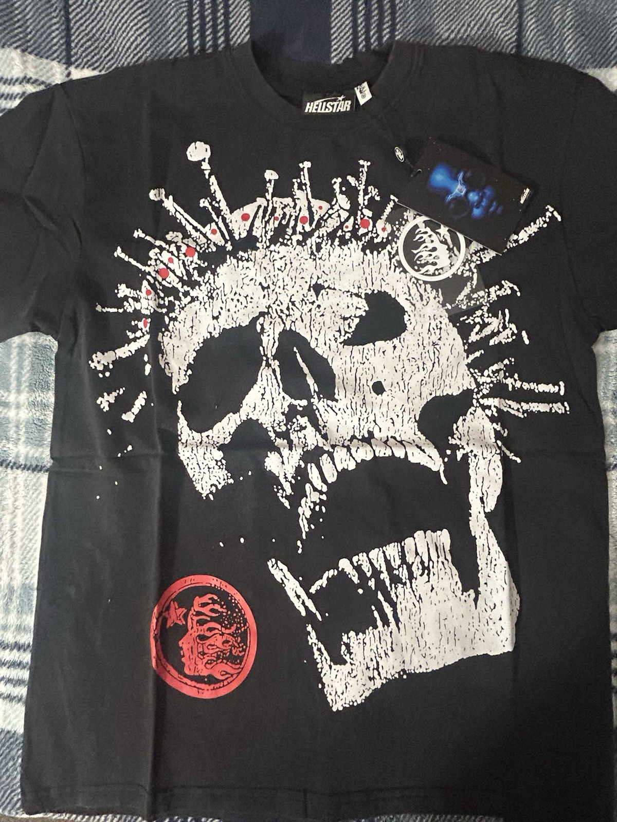HELLSTAR Men’s Black Skull Graphic Logo T-Shirt Red Circle Cotton Jersey M
