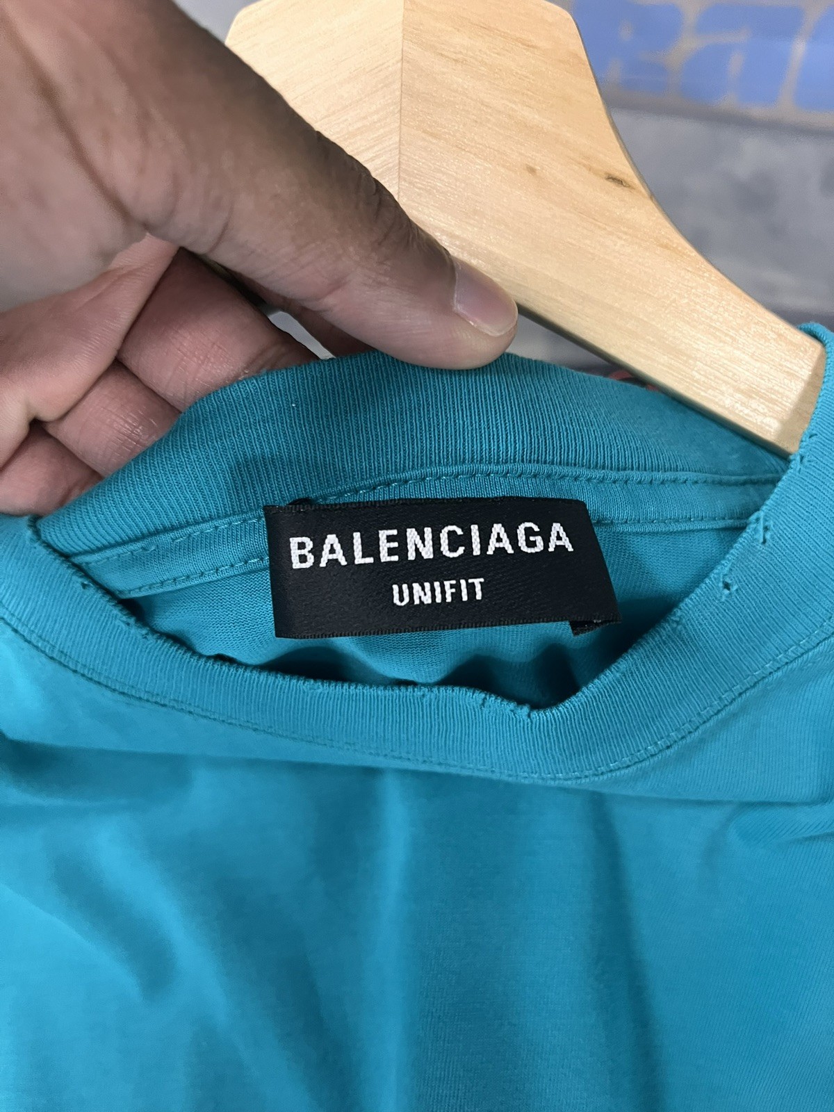 BALENCIAGA UNISEX BLUR MOSAIC LOGO BB TEAL BLUE DISTRESSED T SHIRT NWT DEMNA