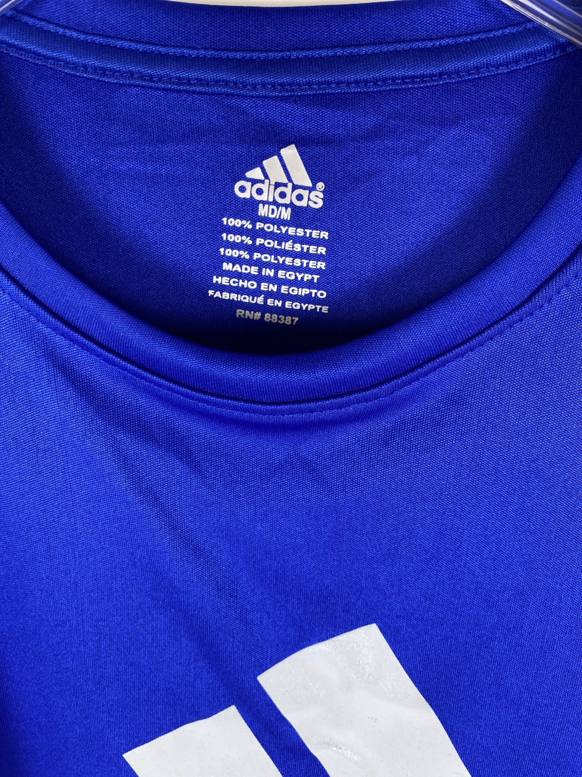 Adidas Men’s Blue Short Sleeve Performance Tee Size Med 100% Polyester Gray Logo