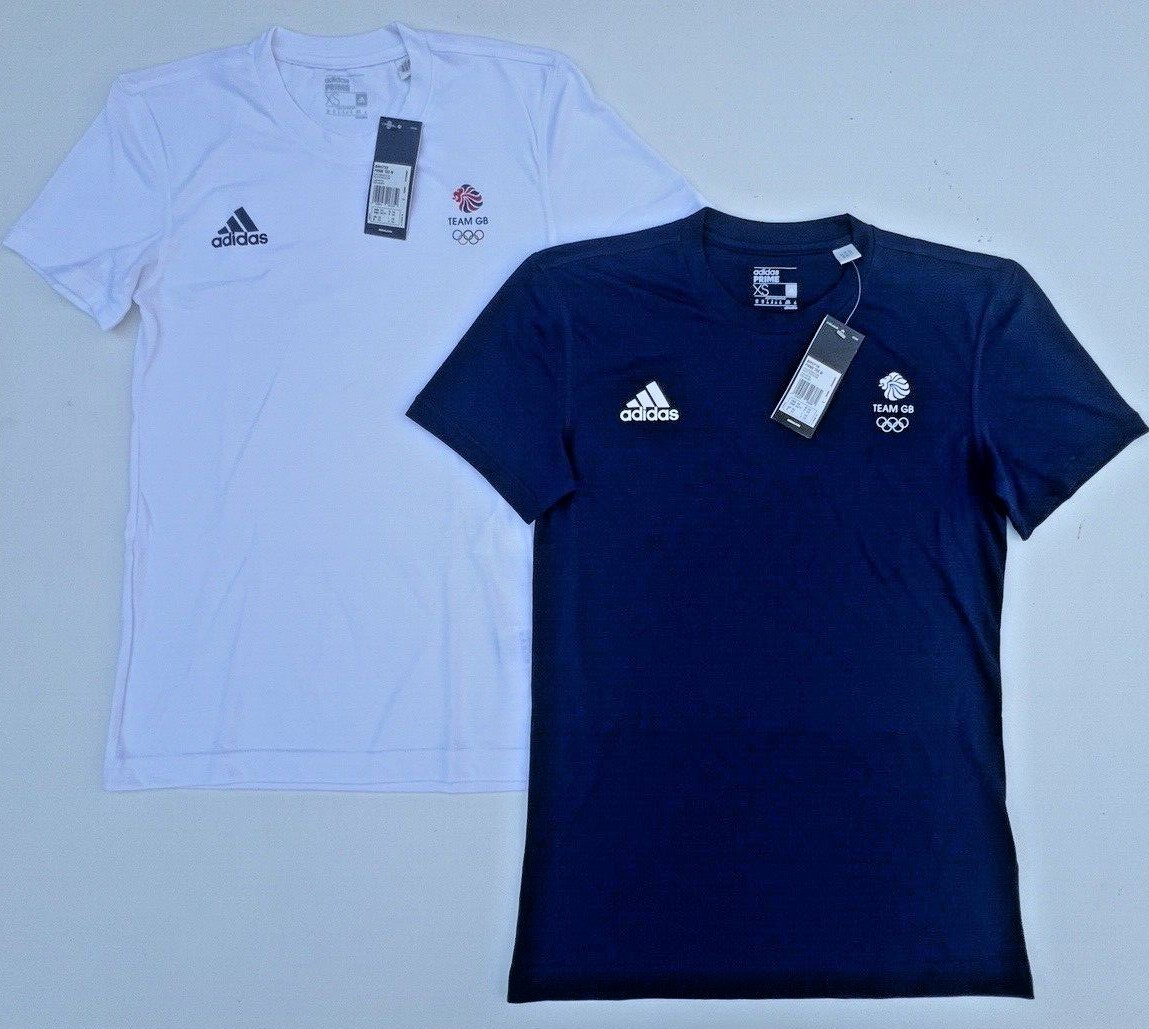 Adidas Training Shirt Team GB Olympic Tee Gym White Blue 2XS XS S M L XL 2XL 3XL