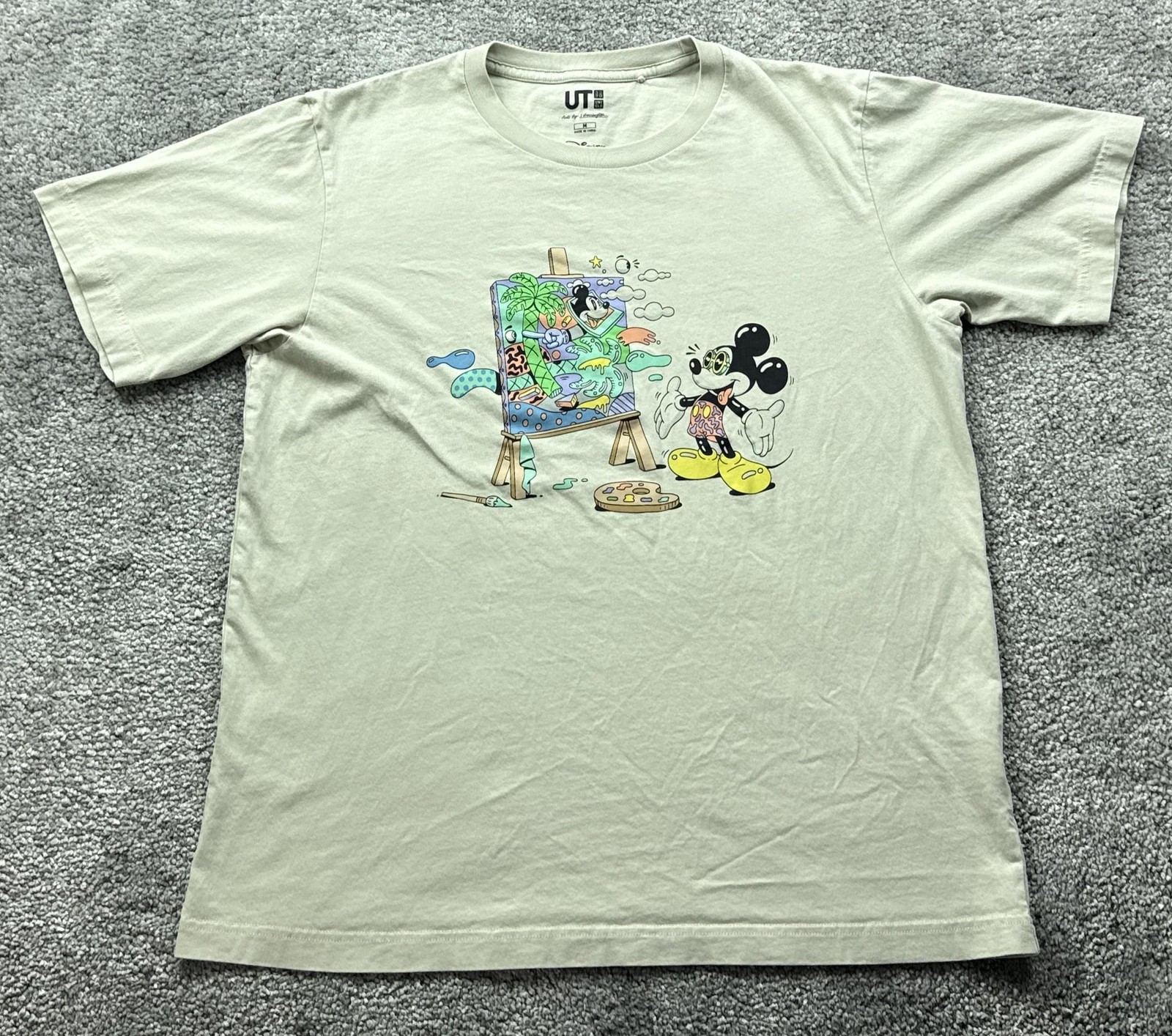Uniqlo Shirt Mens Medium Green Mickey Mouse Steven Harrington Graphic
