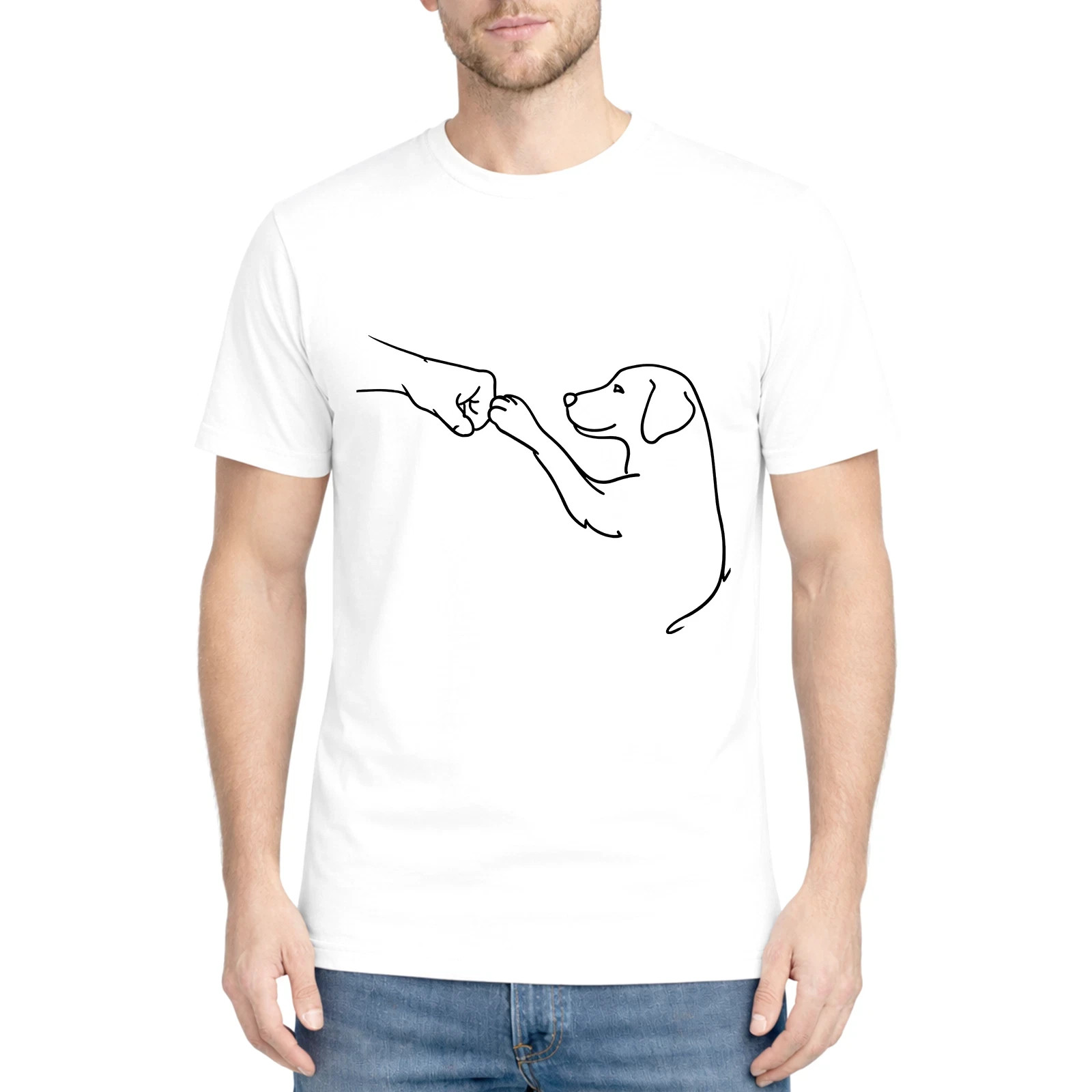 Minimalist Dog and Human Fist Bump Graphic Unisex T-Shirt Tee Casual Fit