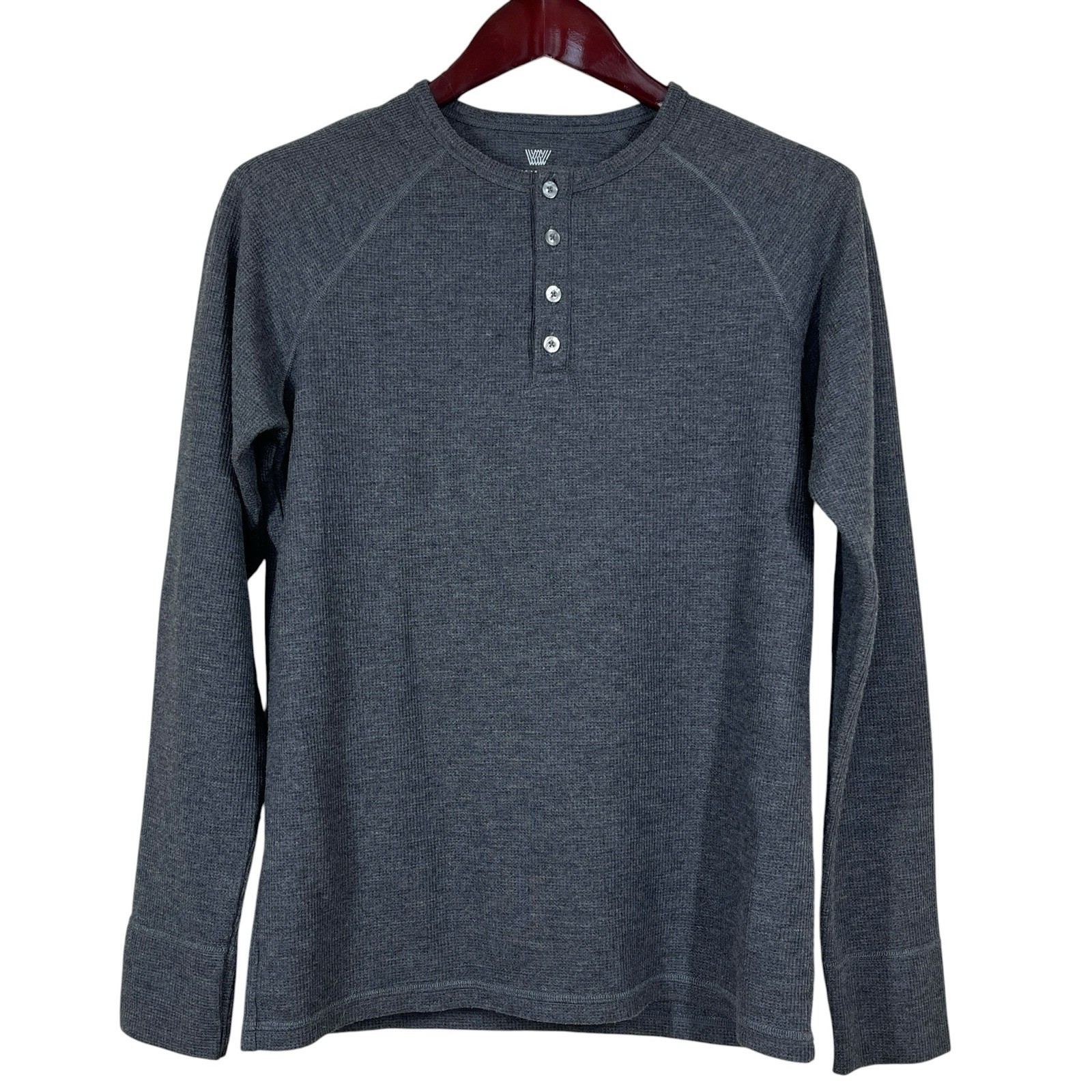 Mack Weldon WarmKnit Waffle Thermal Henley Shirt Mens S Gray Modal Wool Blend