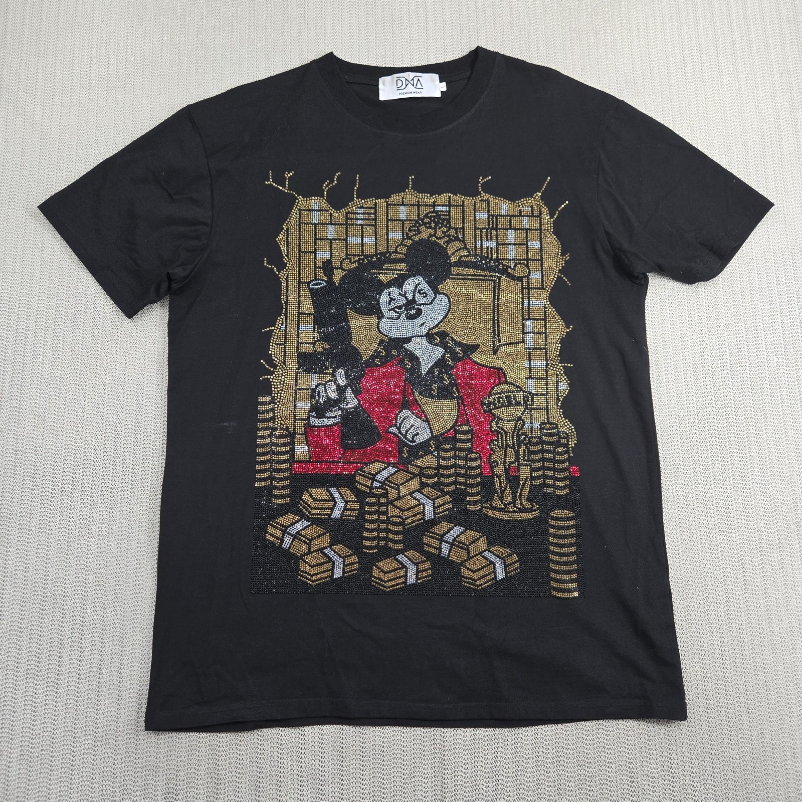 DNA Premium Wear Shirt Men Large Black Rhinestone Cartoon Money Mouse Streetwear