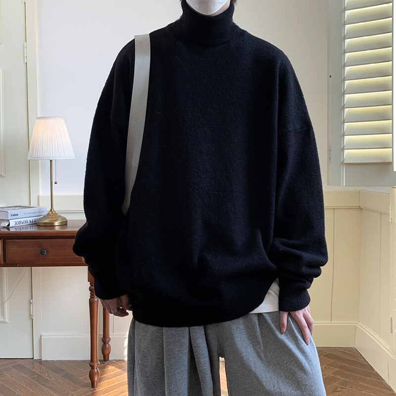 Men’s High Collar Knitted Turtleneck Solid Color Warm Sweater Warm Pullover New