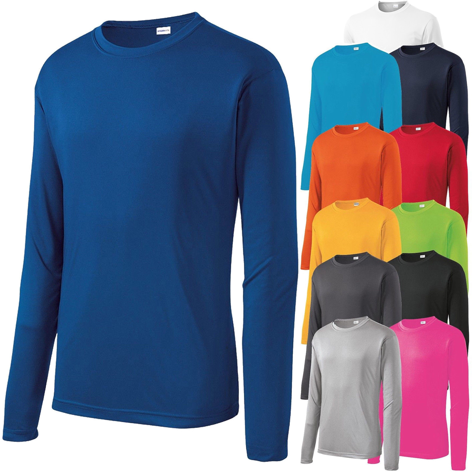 Mens Long Sleeve T-Shirt Base Layer Moisture Wicking Workout Dri-Fit XS-4XL NEW