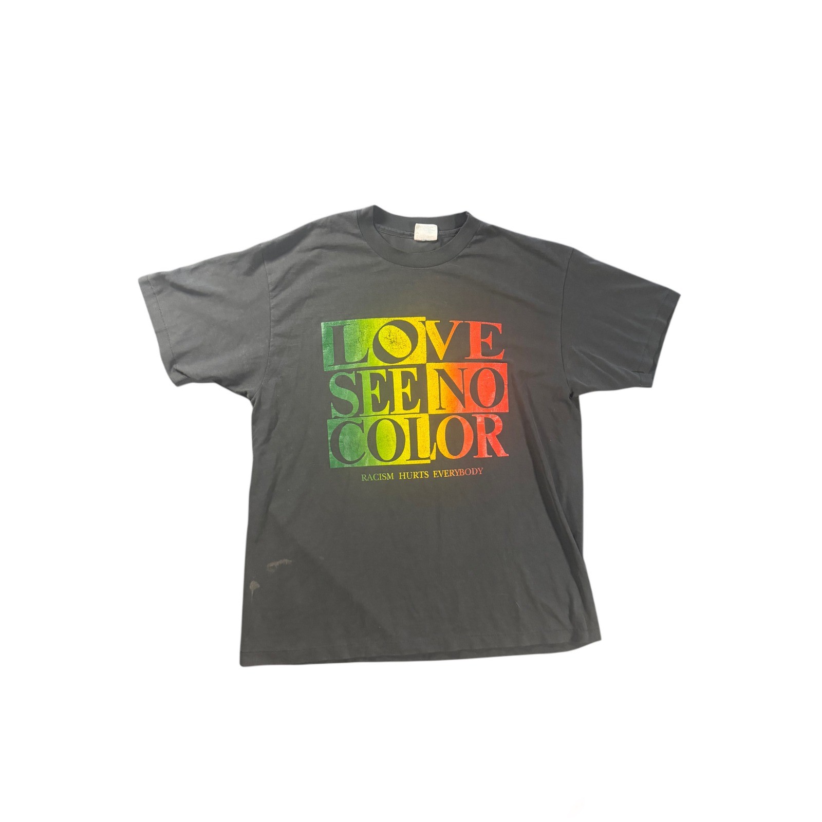 Vintage 90s Hanes Love See No Color Racism Hurts Everybody T-Shirt XL Black USA
