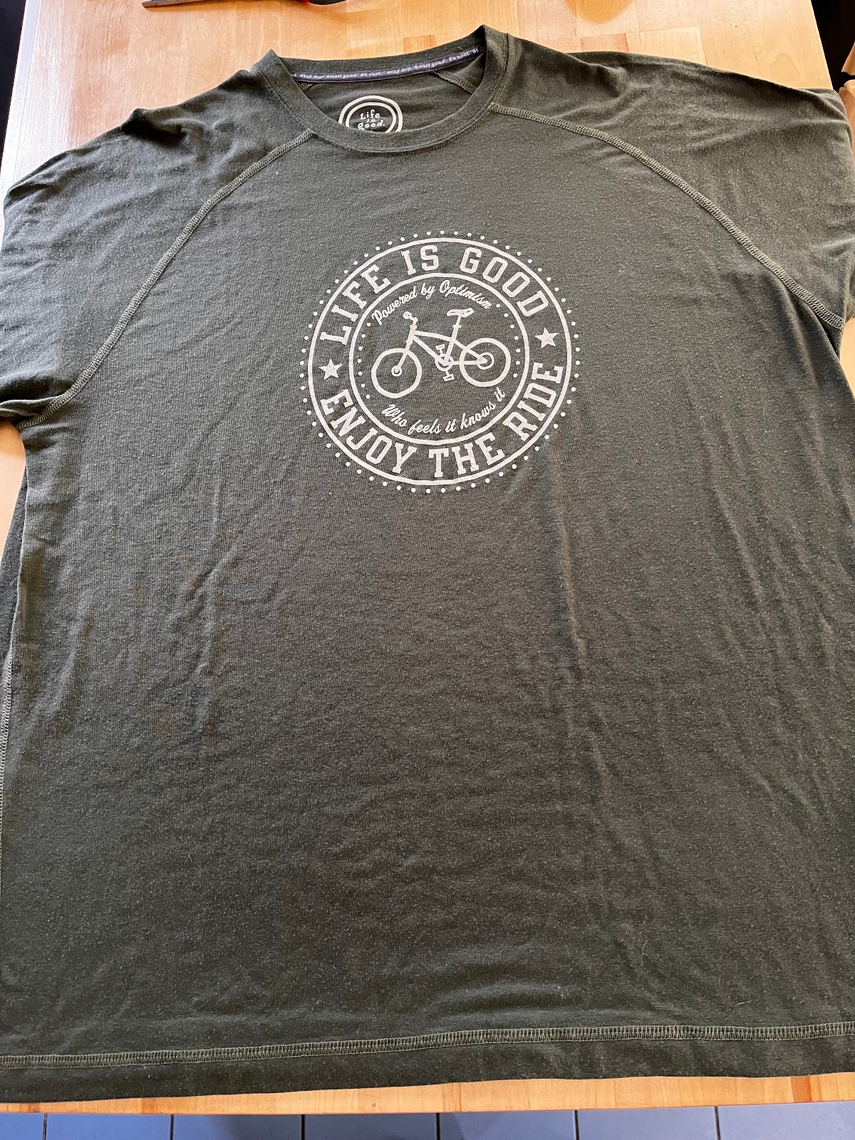 Life is Good Enjoy The Ride Bicycle Graphics Semi-Fitted GREEN T-Shirt Men’s L