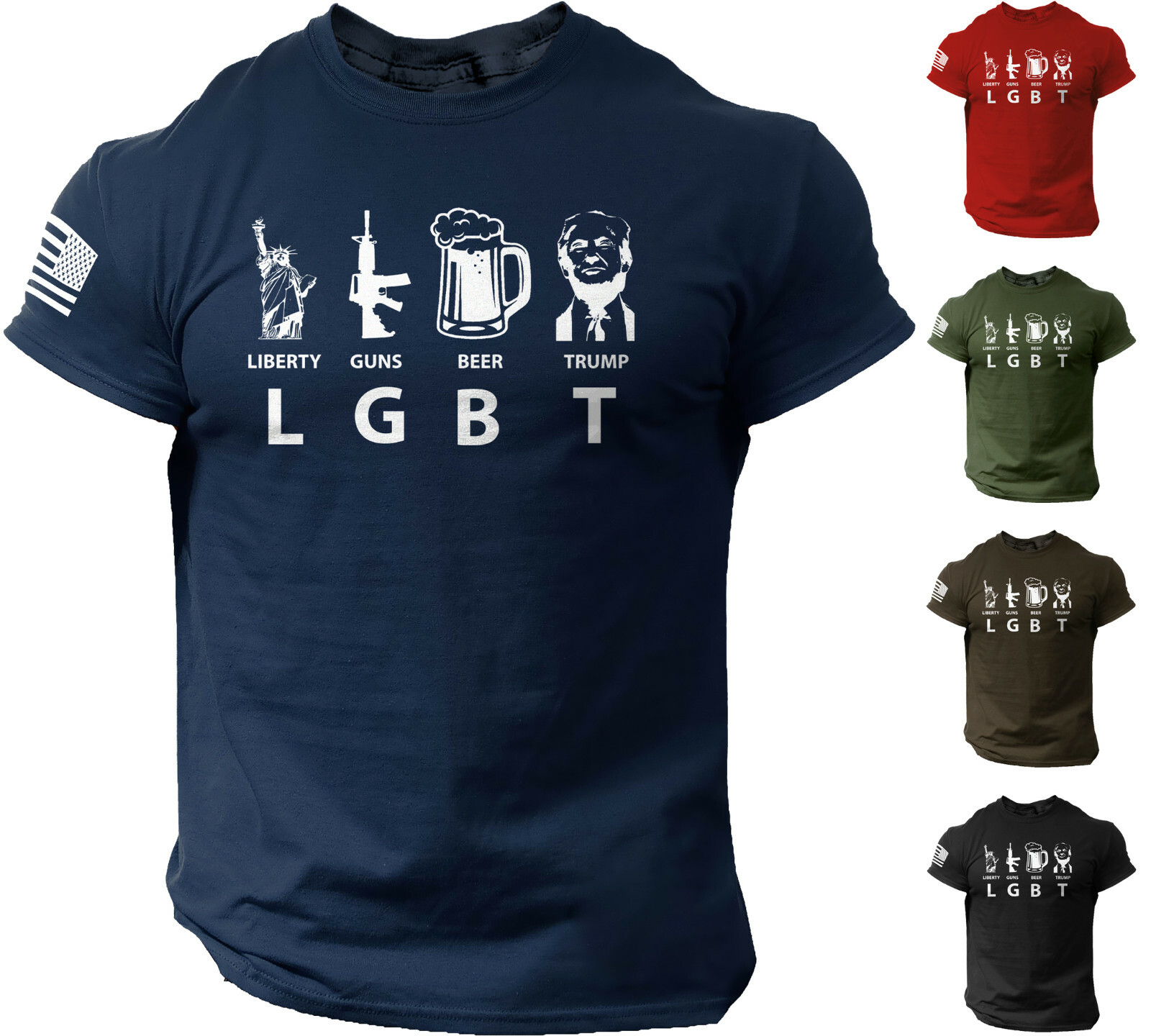 Men T Shirt Liberty Guns Beer Trump Funny