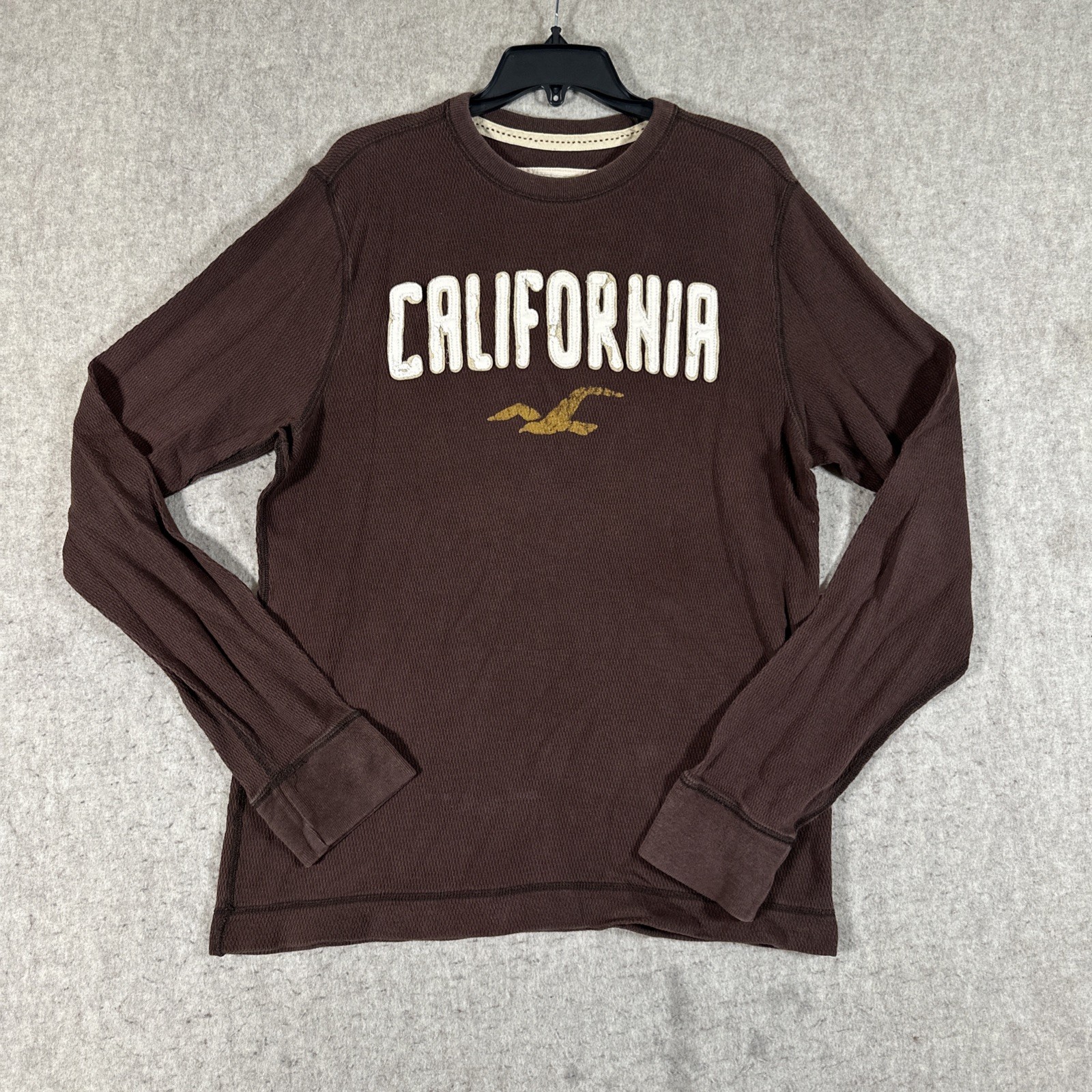 Vintage Y2K HOLLISTER California Waffle Shirt Mens XL Brown Thermal Spellout