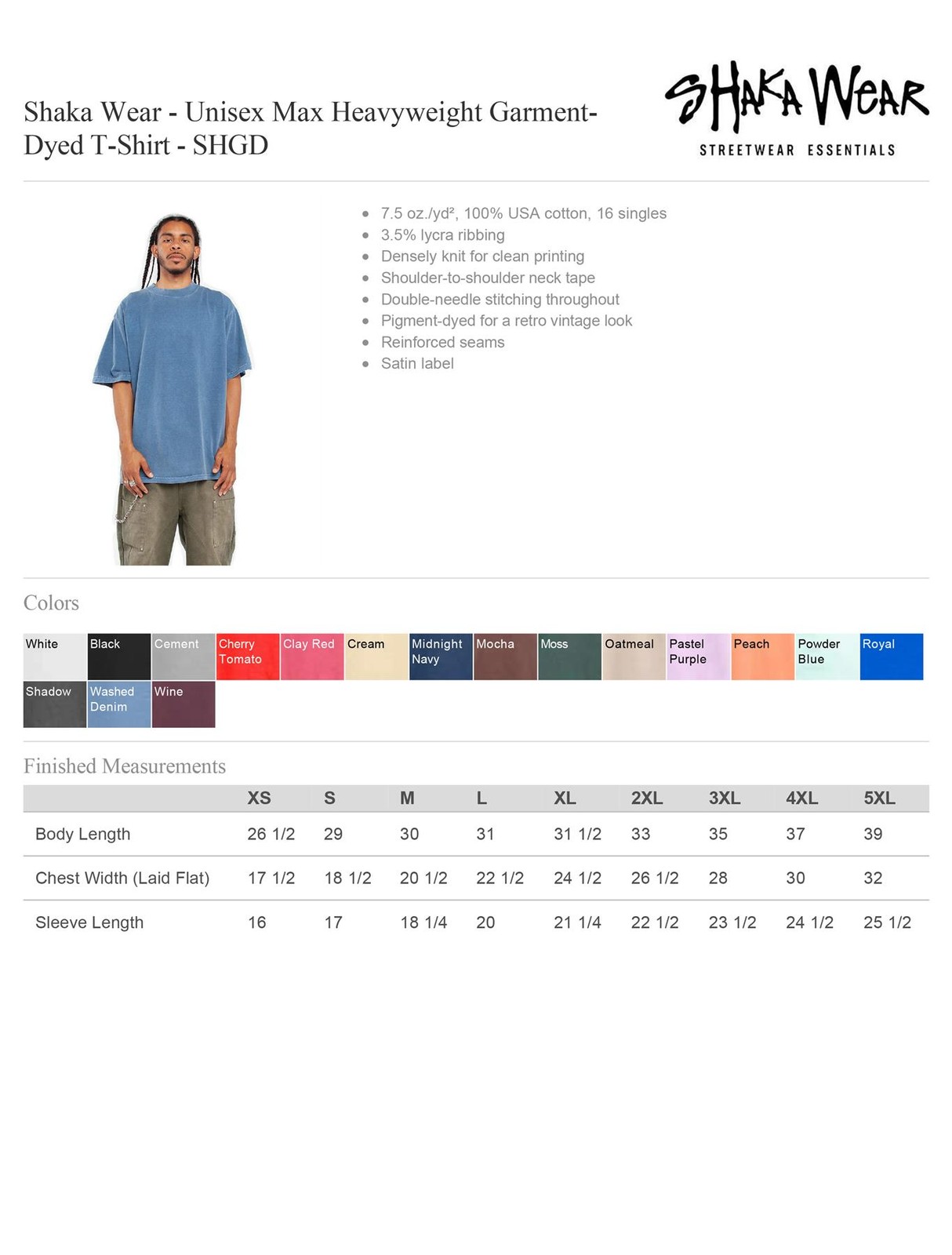 Shaka Wear Mens USA Cotton Crew Neck Short Sleeve Garment-Dyed T-Shirt SHGD