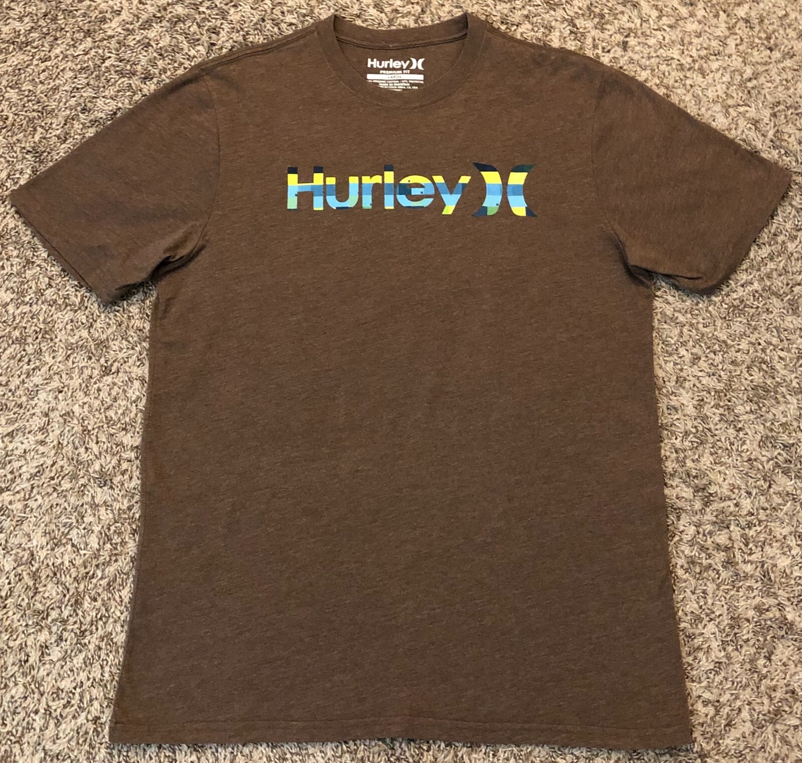 Hurley Official Tri Color Spell Out Graphic Men’s Brown T-Shirt Size L