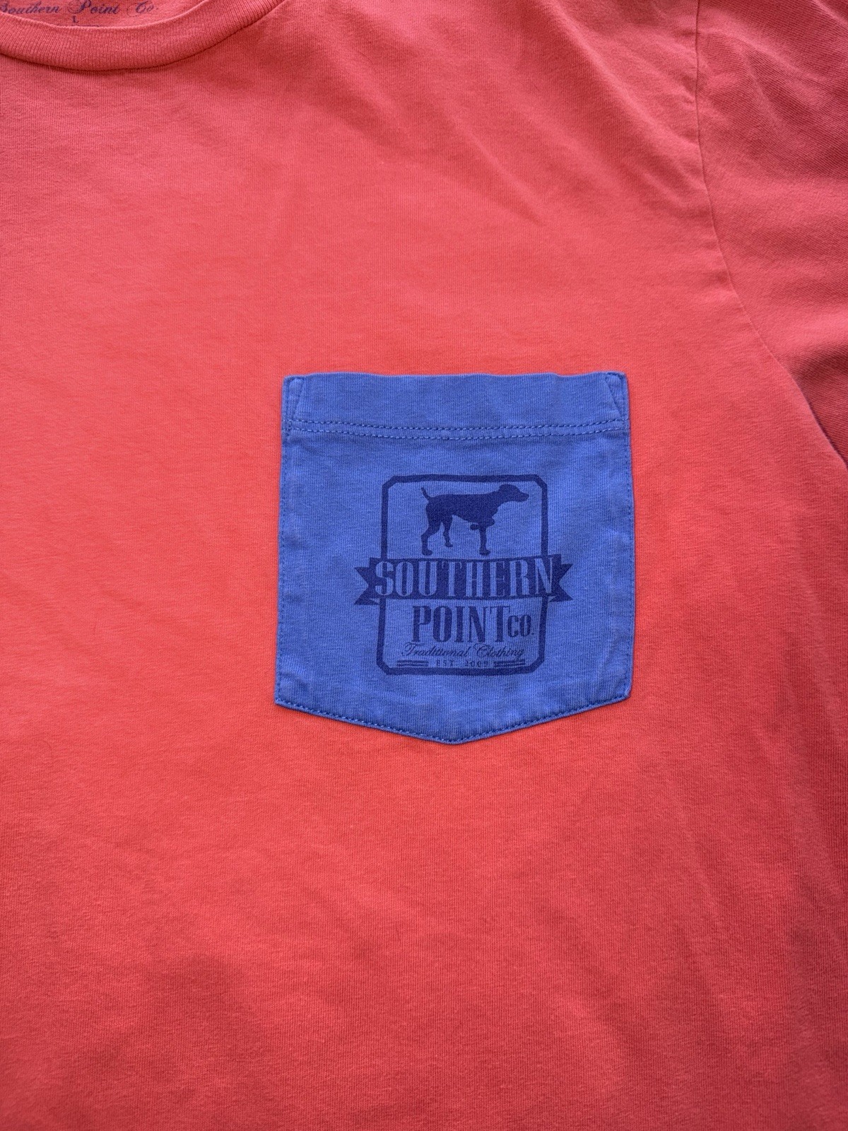 Southern Point Co Men’s L Salmon Logo Pocket Tshirt 100% Cotton Preppy