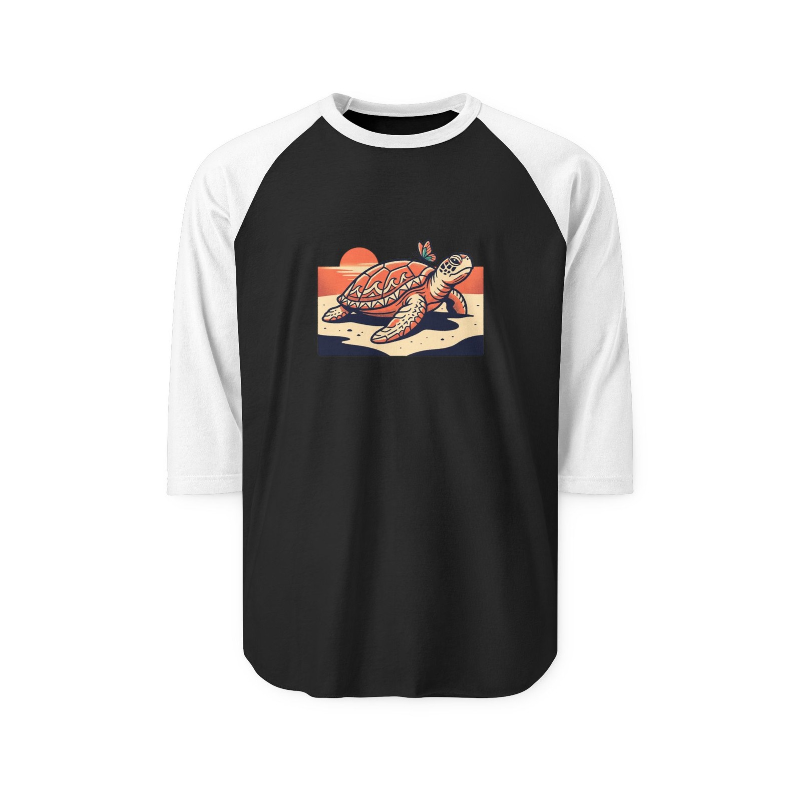 Turtle Chillin in the Sunset Unisex Three-Quarter Sleeve Raglan Shirt