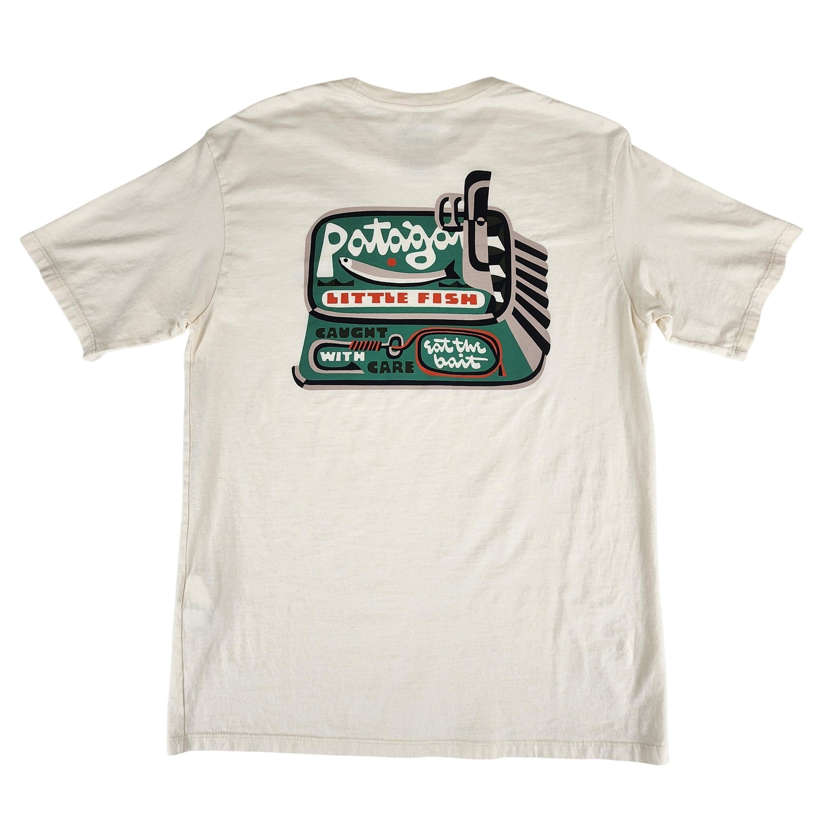 Patagonia Shirt Mens Small Undyed Natural Aquatic Action Little Fish Organic Tee