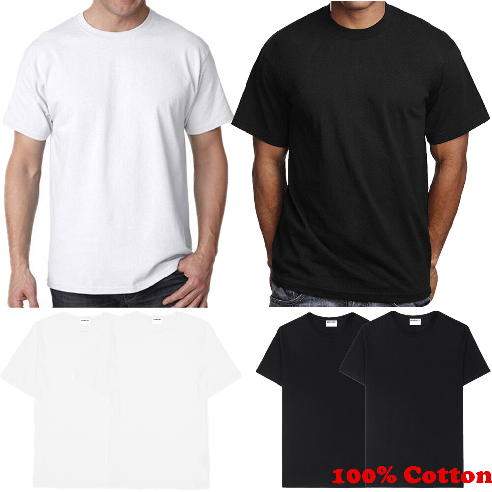For Men 100% Cotton Crew Neck T-Shirt Black White Thick Casual Short Sleeve Tee