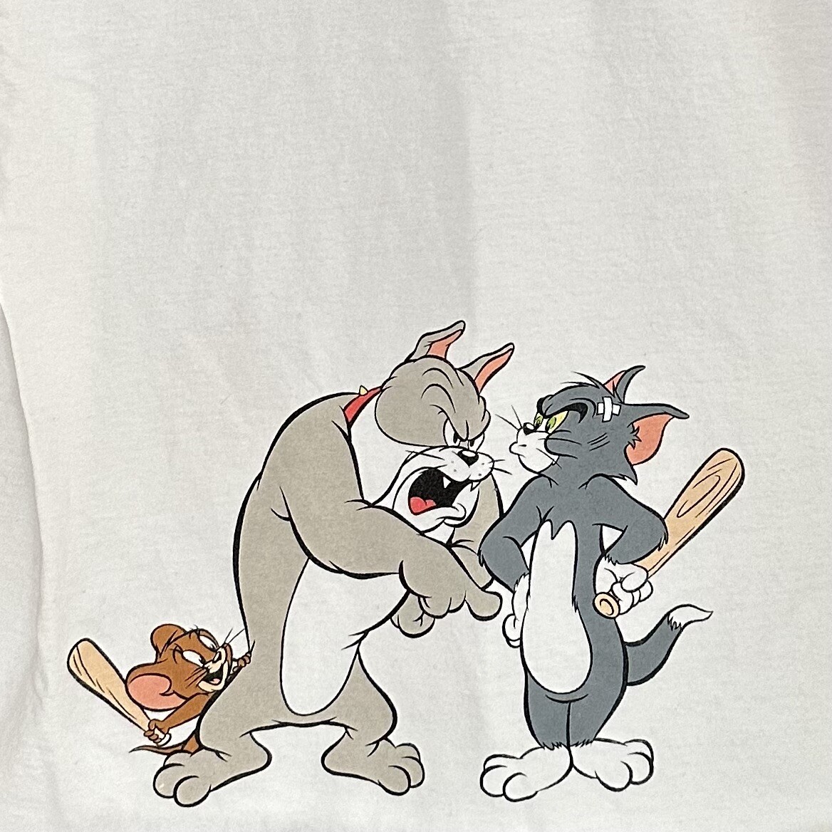 Tom and Jerry T Shirt Two Sided Hanna Barbera Size Medium White Graphic Puff Ink