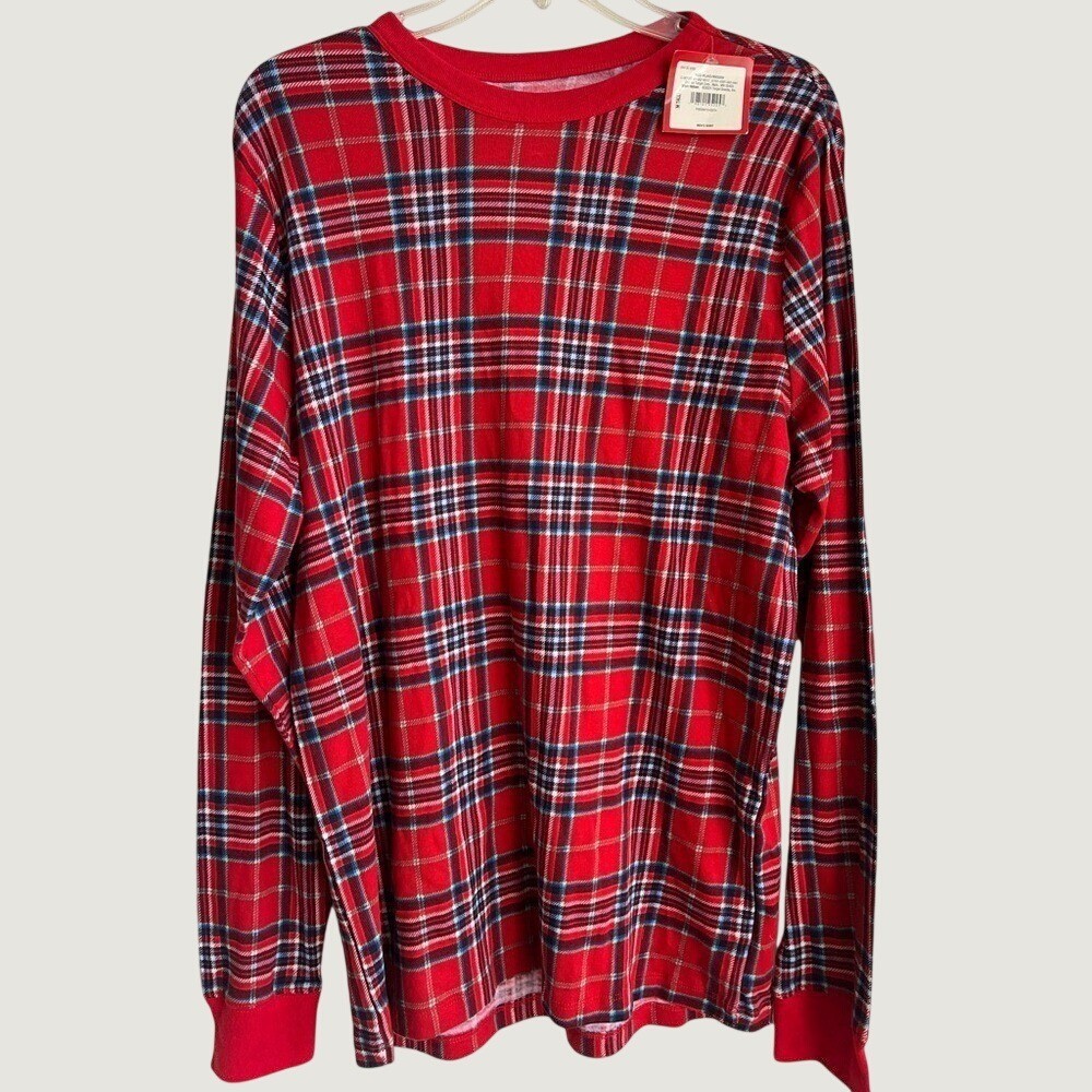 Wondershop Plaid Crewneck Pullover Sleepwear Shirt Mens Medium TALL Red Blue NWT