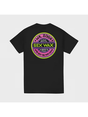 SEX WAX – Mens Fluoro T-Shirt – Black – Casual Short Sleeve Tee, All-Season, Fam