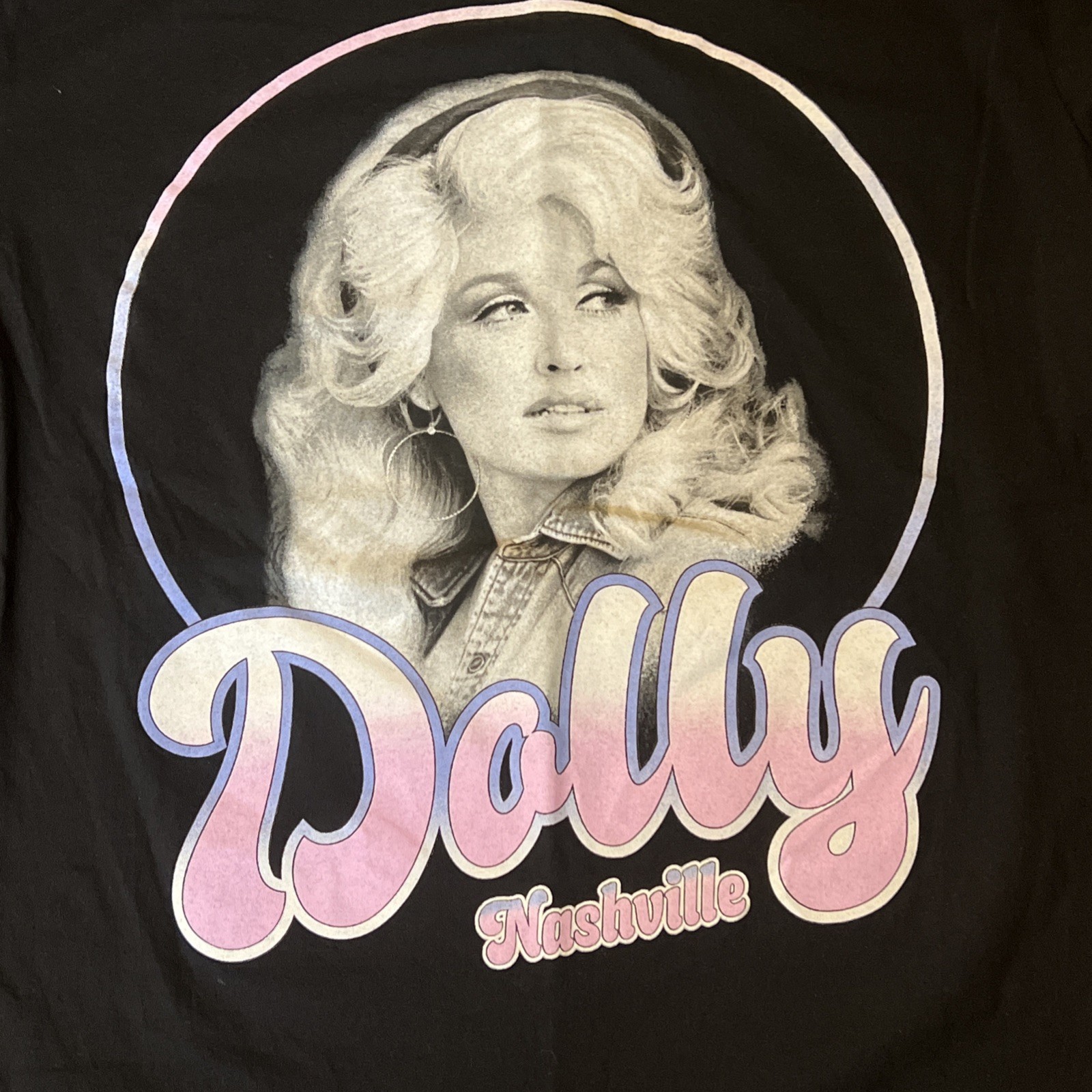 Dolly Black Graphic T-Shirt Unisex L (42/44) Cotton Jersey Music Crew Neck