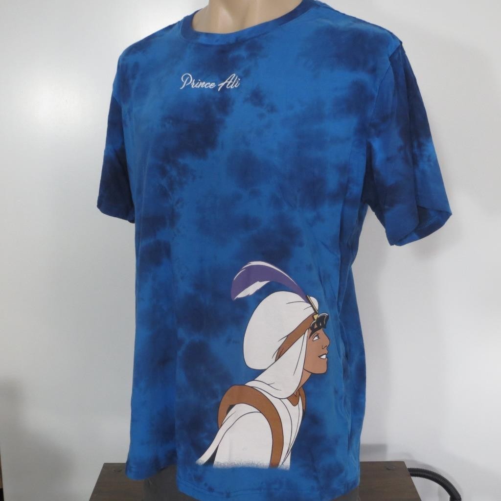 Disney Aladdin Prince Ali Blue Tie Dye Blue Embroidered Mens XL T-Shirt Princess