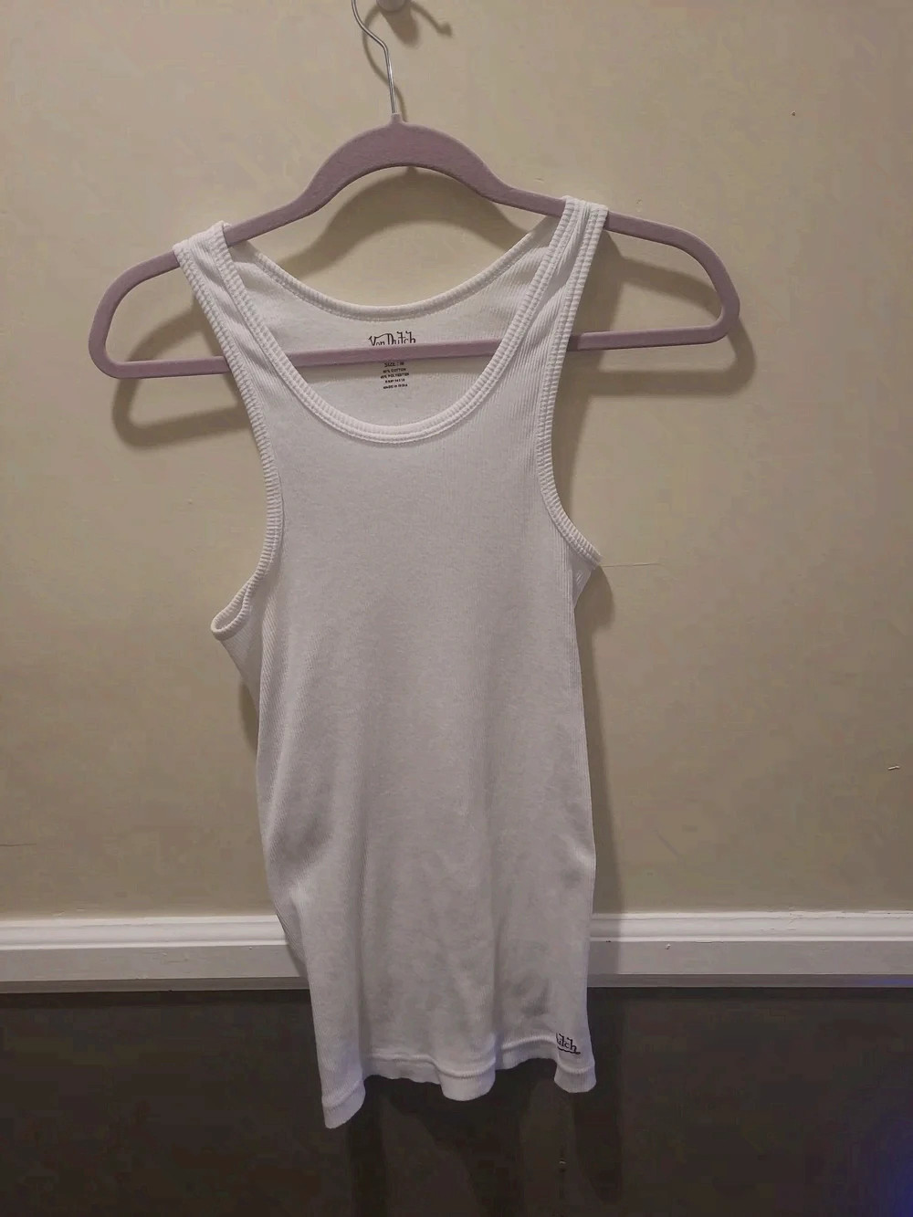 Von Dutch Originals Medium Mens Ribbed White Tank Slim Fit Scoop Neck