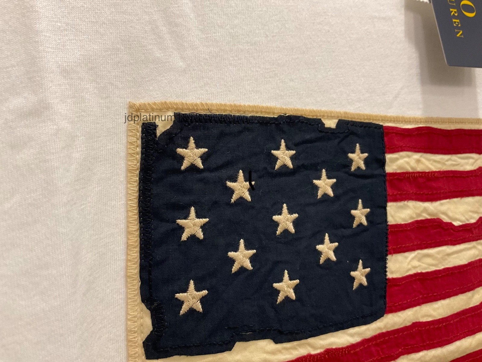 Polo Ralph Lauren White Distressed AMERICAN FLAG Appliqué Short Sleeve T Shirt