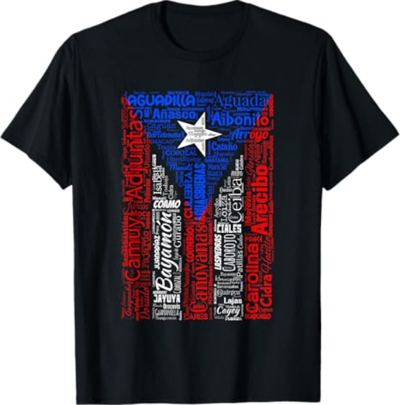 Puerto Rican Flag Shirt with Towns and Cities of Puerto Rico T-Shirt
