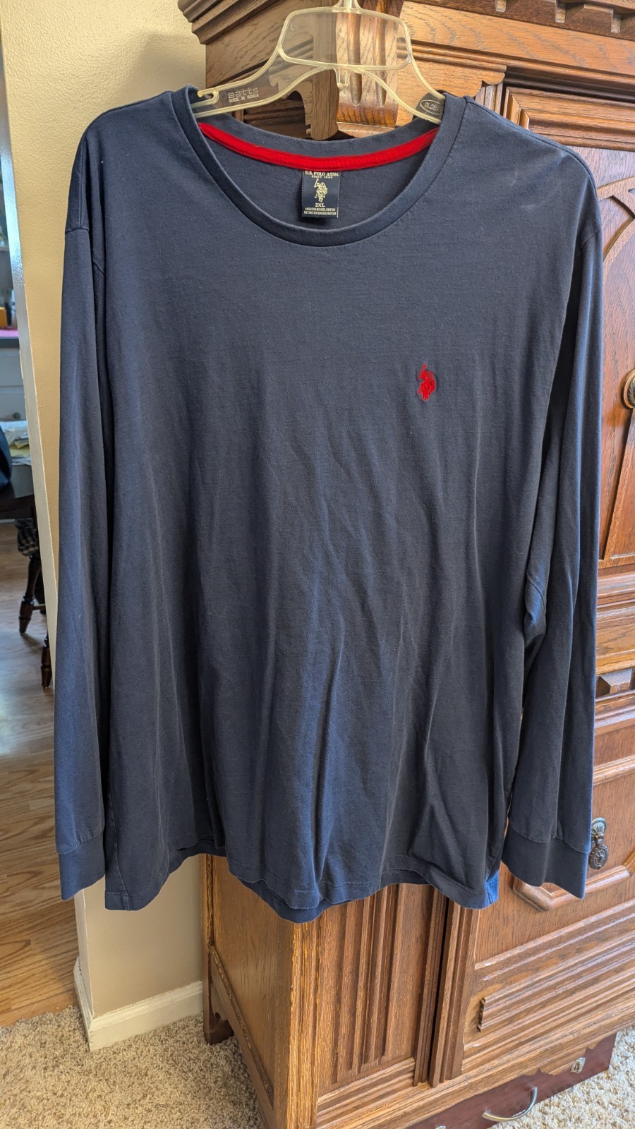 RALPH LAUREN POLO Navy Blue Long Sleeved Shirt 2XL Red Logo