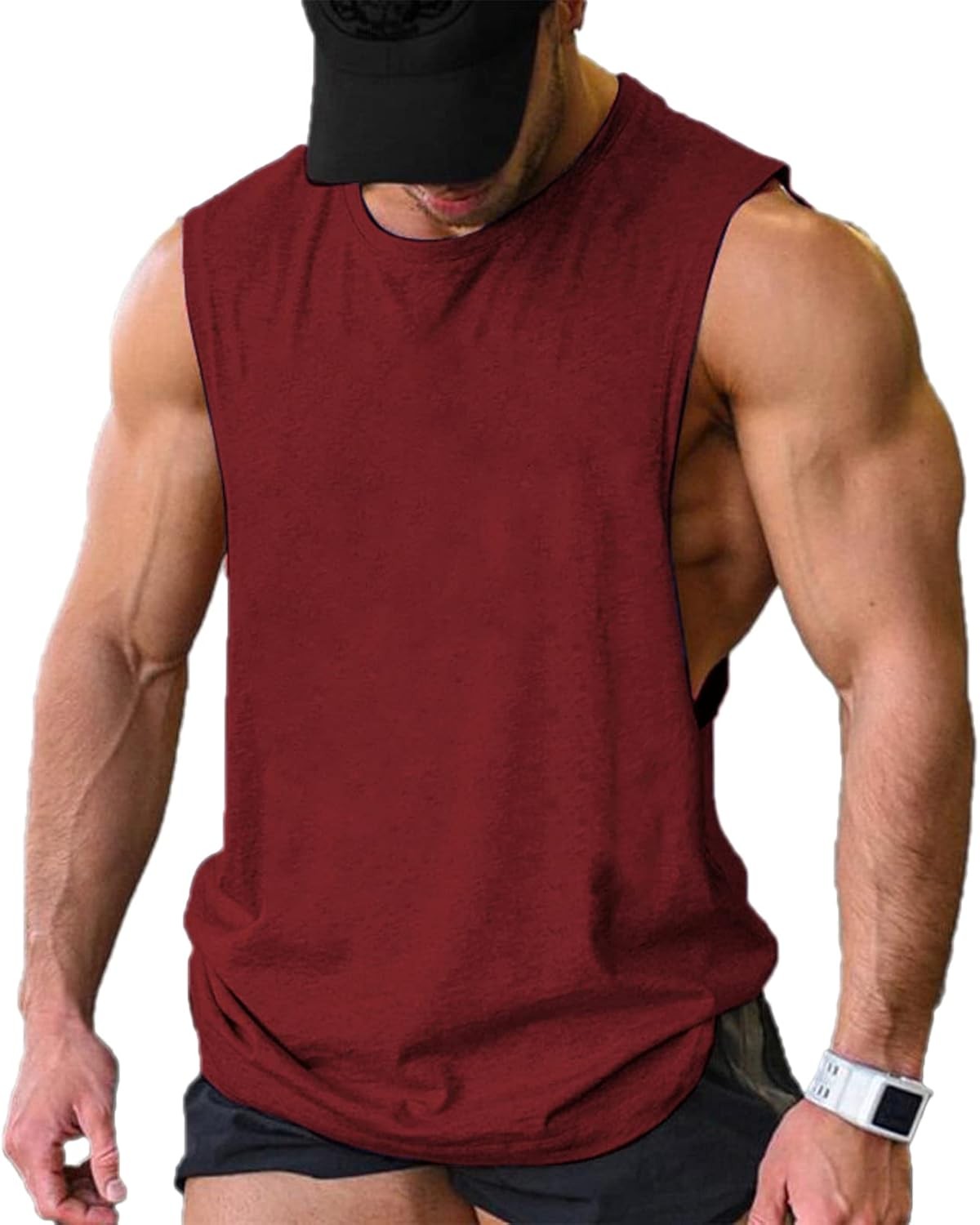 Top Men’s Size M Wine Red(1pcs) Crew Neck Pull On Regular Fit Tank Bodybuilding