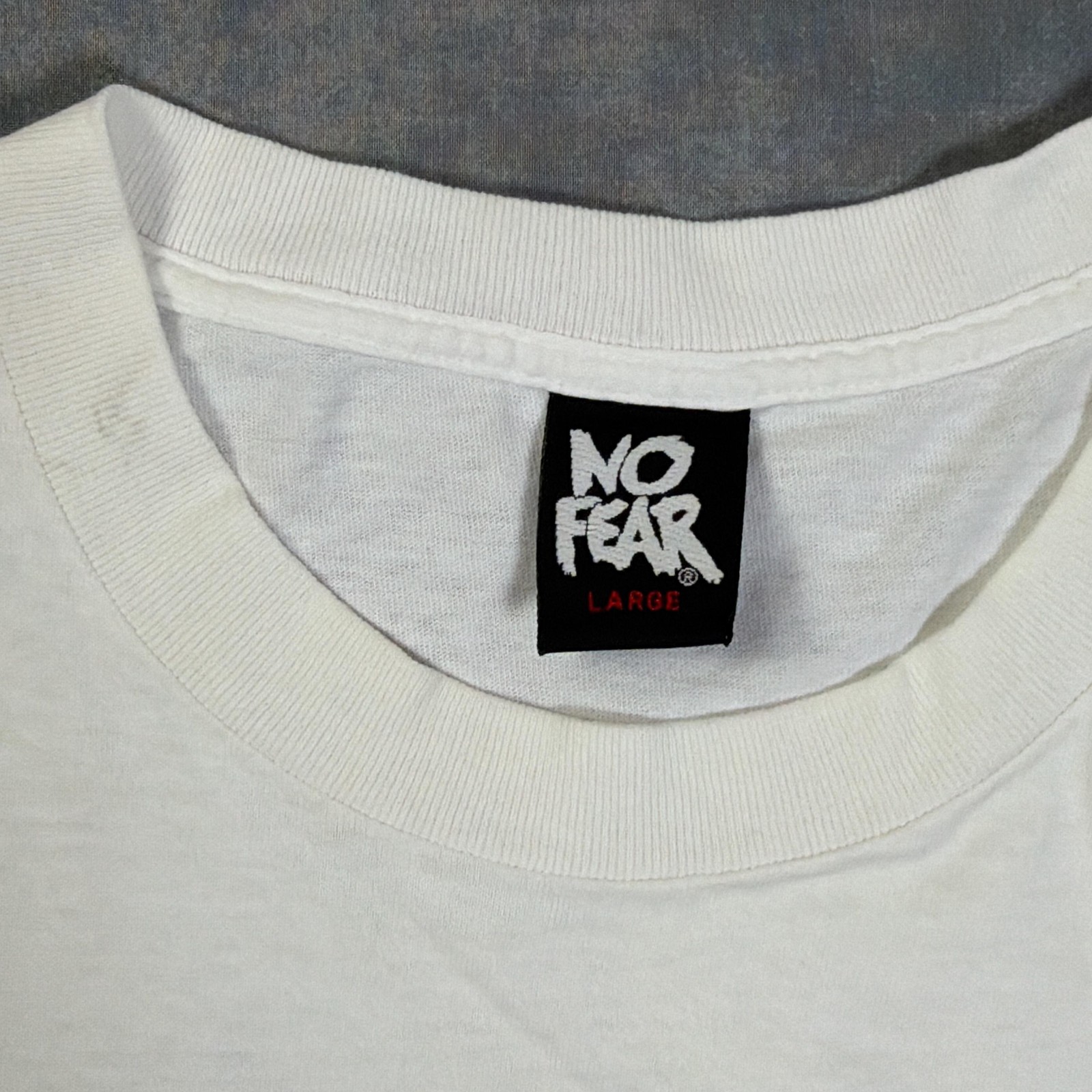 Vintage No Fear Shirt Mens L White Baseball Religion Graphic Tee USA 90s