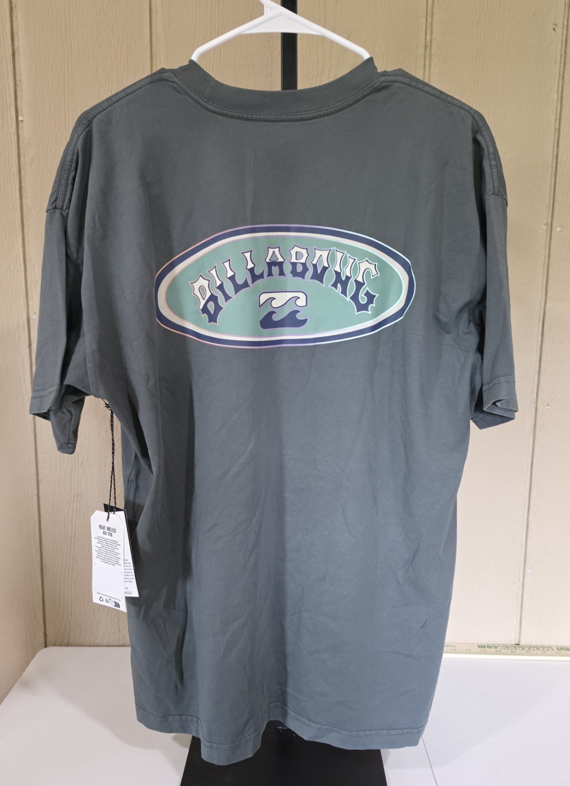 Billabong Men’s Wave Washed OG Graphic Logo Gray Cotton Crew Tee S