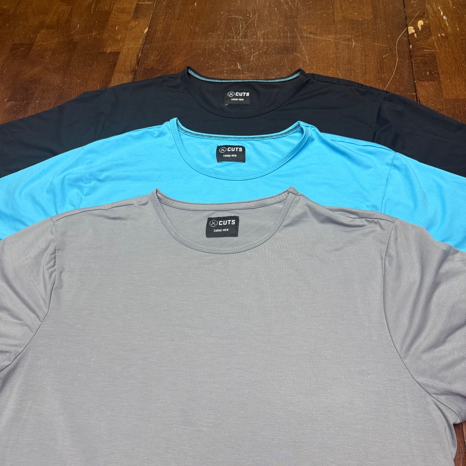 Cuts Clothing Curve-Hem TShirt Men XL Black Blue Grey 3 Pack Bundle Short Sleeve