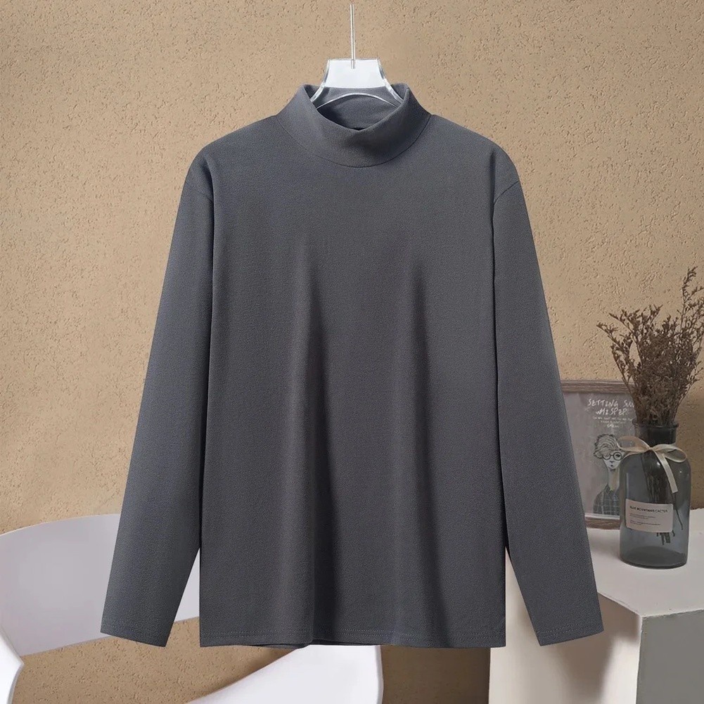 Men’s Smooth Fabric Long Sleeve Inner Shirt Half Turtleneck for Daily Wear