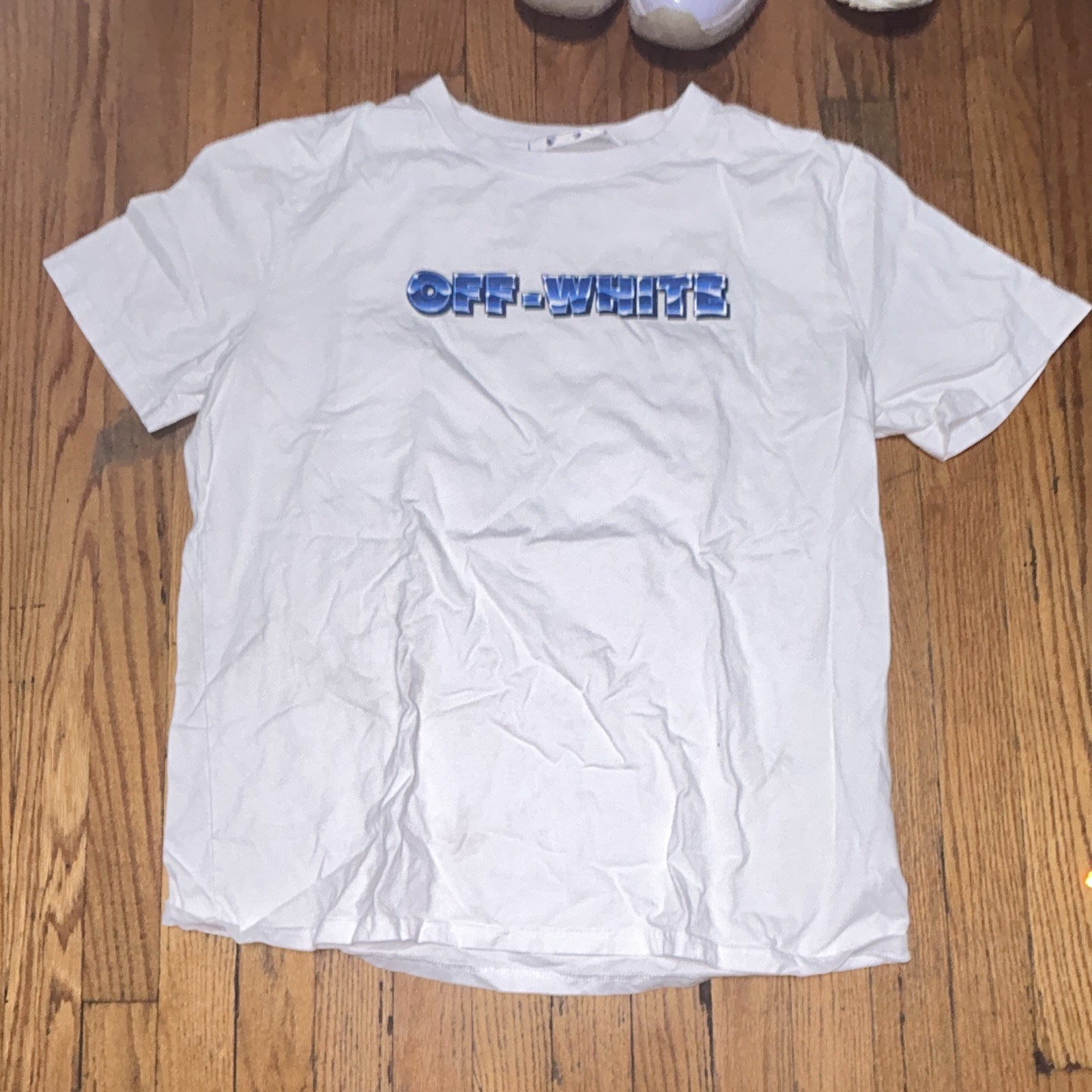 Off-White Men’s White Crew Neck Short Sleeve Logo Graphic T-Shirt Size L