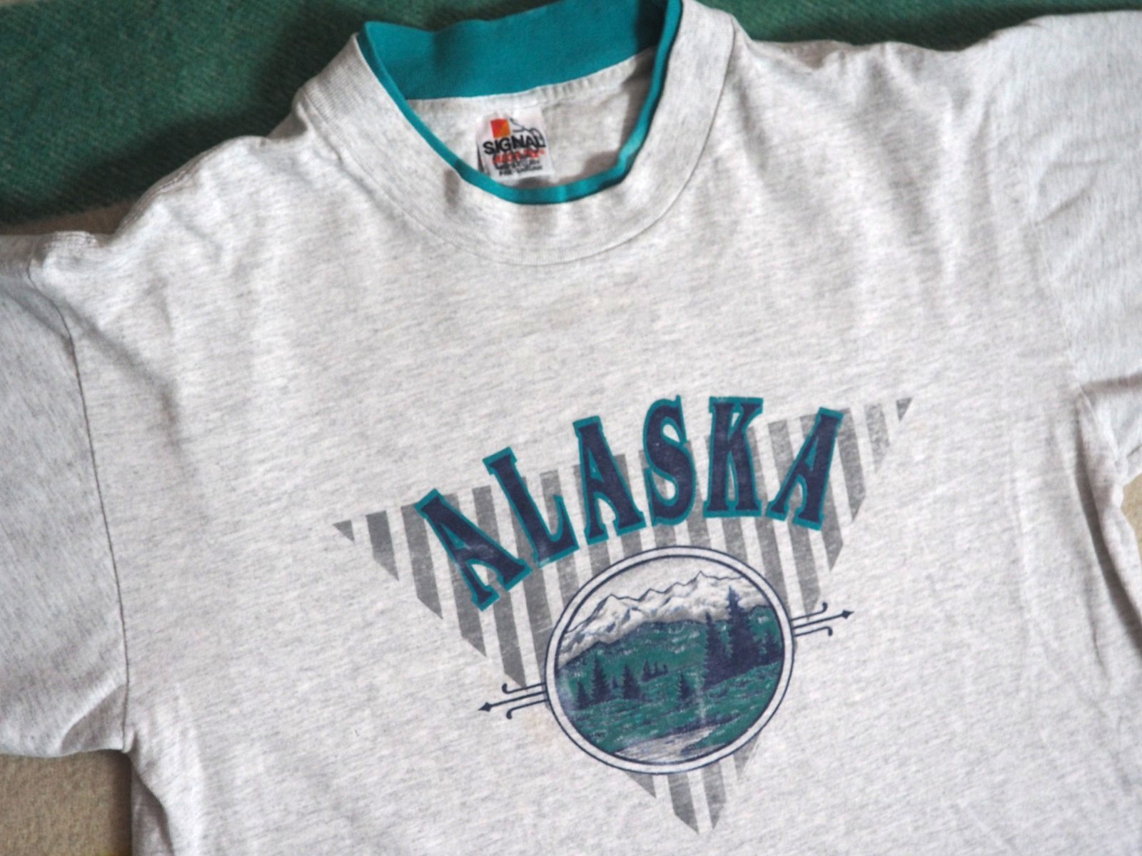VTG 90s Signal Alaska Mountain Outdoor Nature Gray Blue USA Tee T-Shirt Mens M