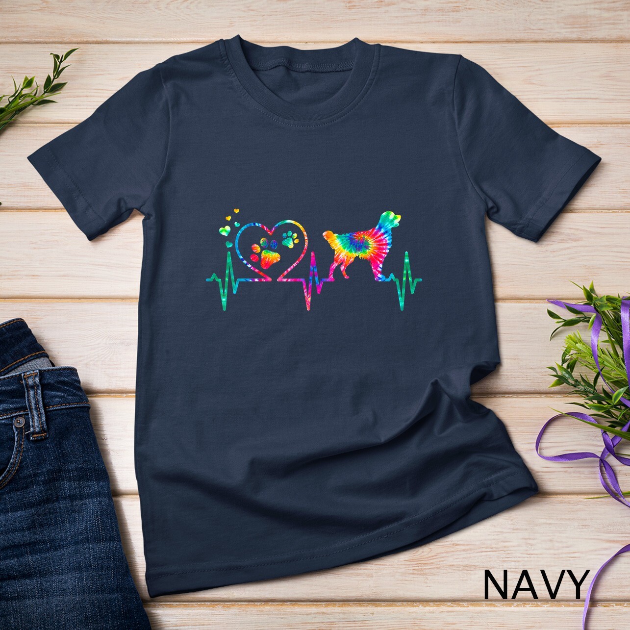 Golden Retriever Mom Dad Heartbeat Tie Dye Dog Gift T-Shirt Unisex T-shirt