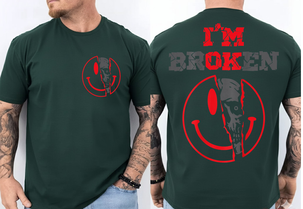 Confused Smile I’m Broken Invisible Illness I’m OK Broken 2 Sides T-Shirt