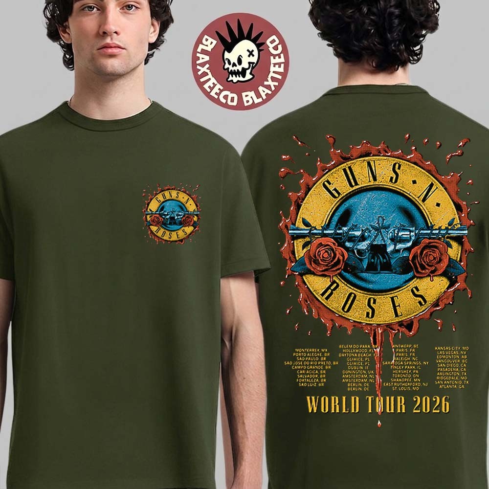 Gun And Roses World Tour 2026 Merch Logo Military Green T-Shirt