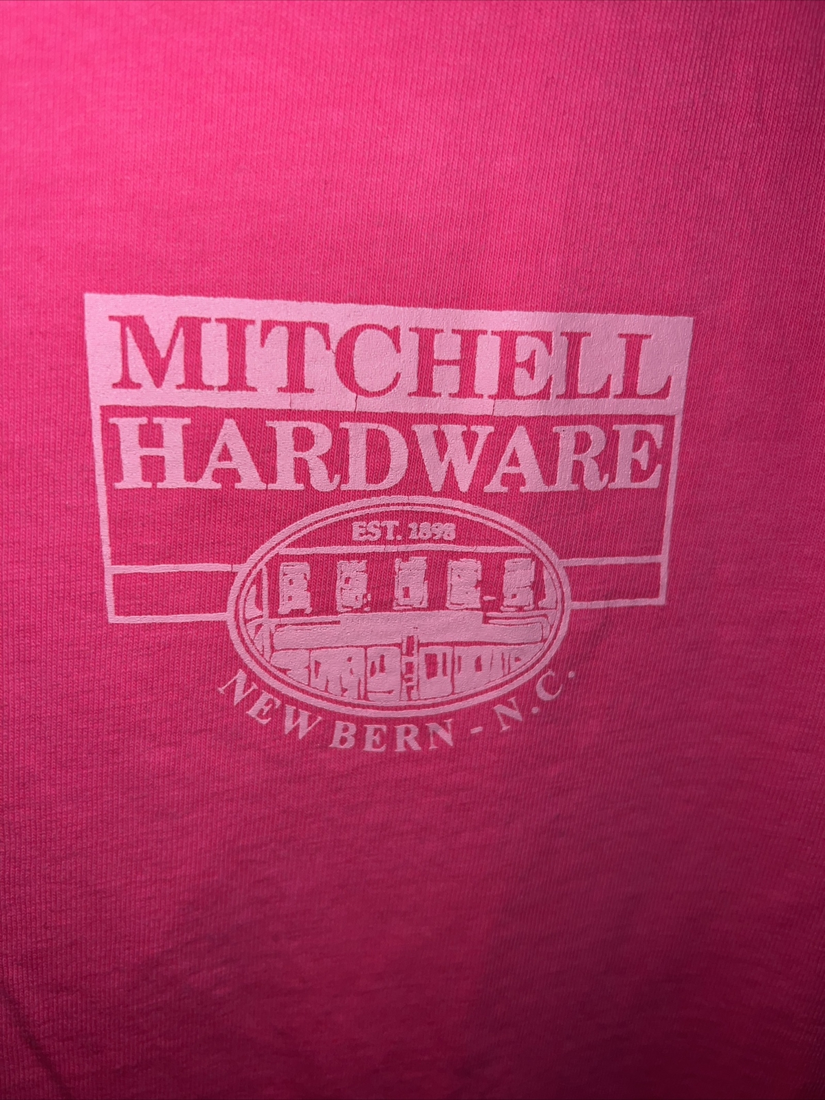 New Bern NC S Tee Shirt Mitchell Hardware Comfort Colors neon pink