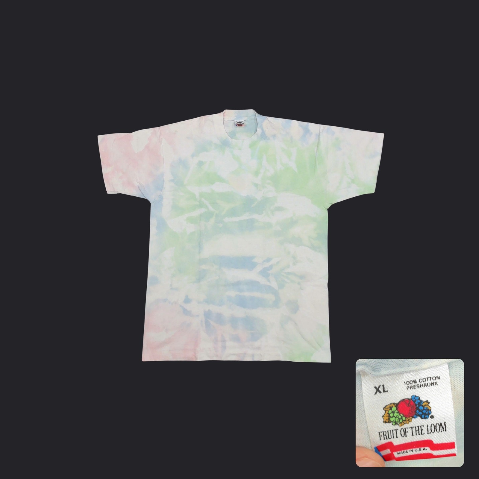 90s Fruit of the Loom Pastel Tie Dye T-Shirt Single Stitch Mens Large