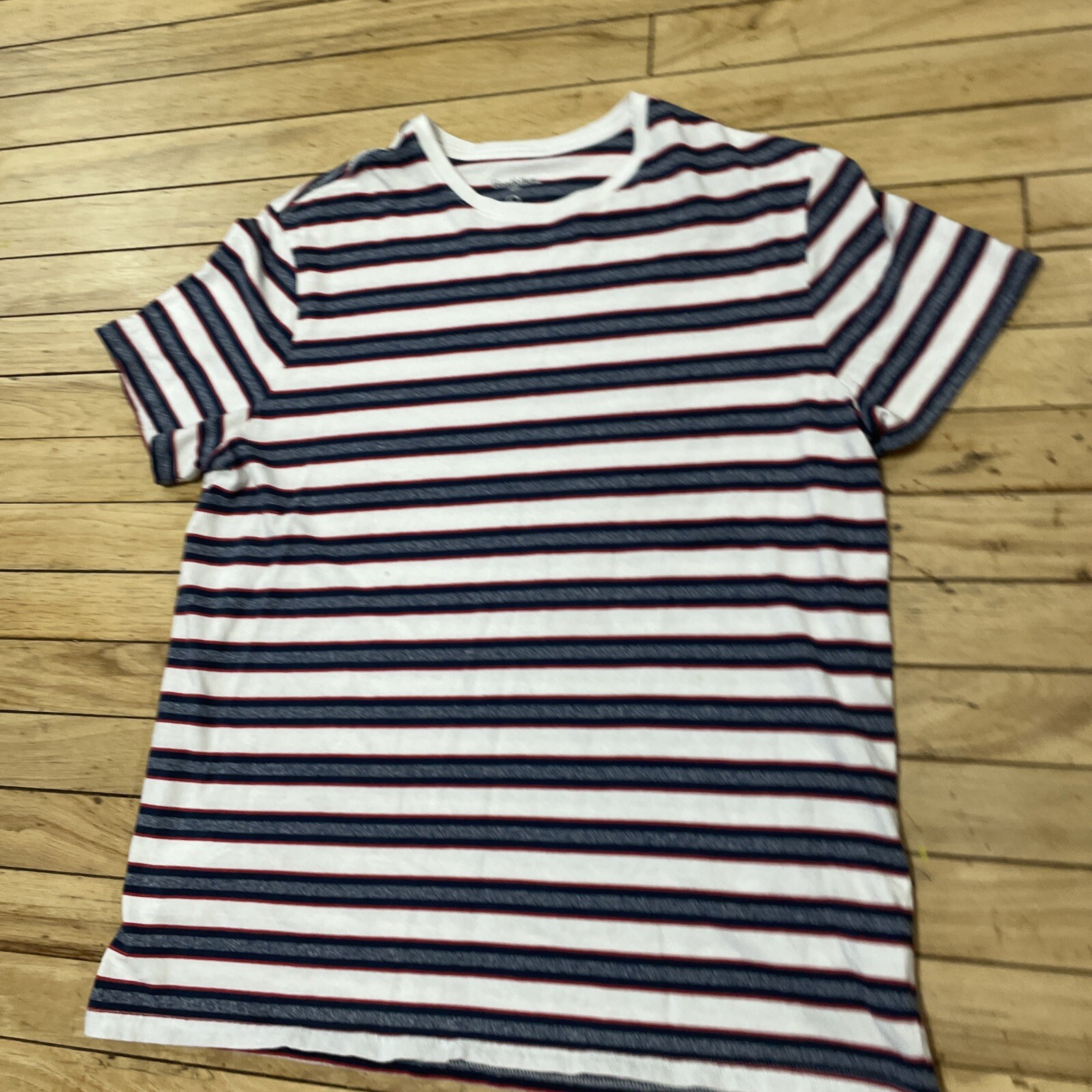 Goodfellow Co T Shirt Mens L White Stripe Hoop Red Blue Preppy Retro Skate Tee L