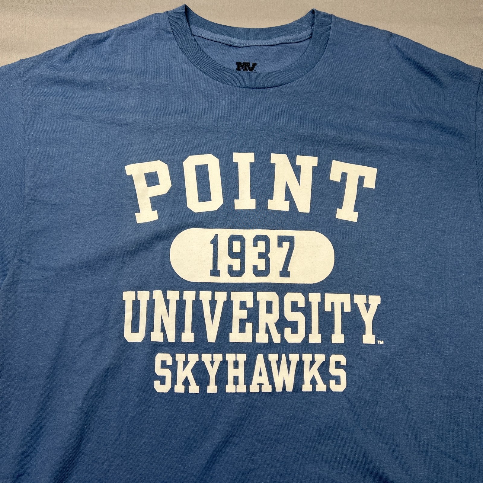MV Sport Point University Skyhawks 1937 T Shirt Adult XL Blue Spell Out Tee