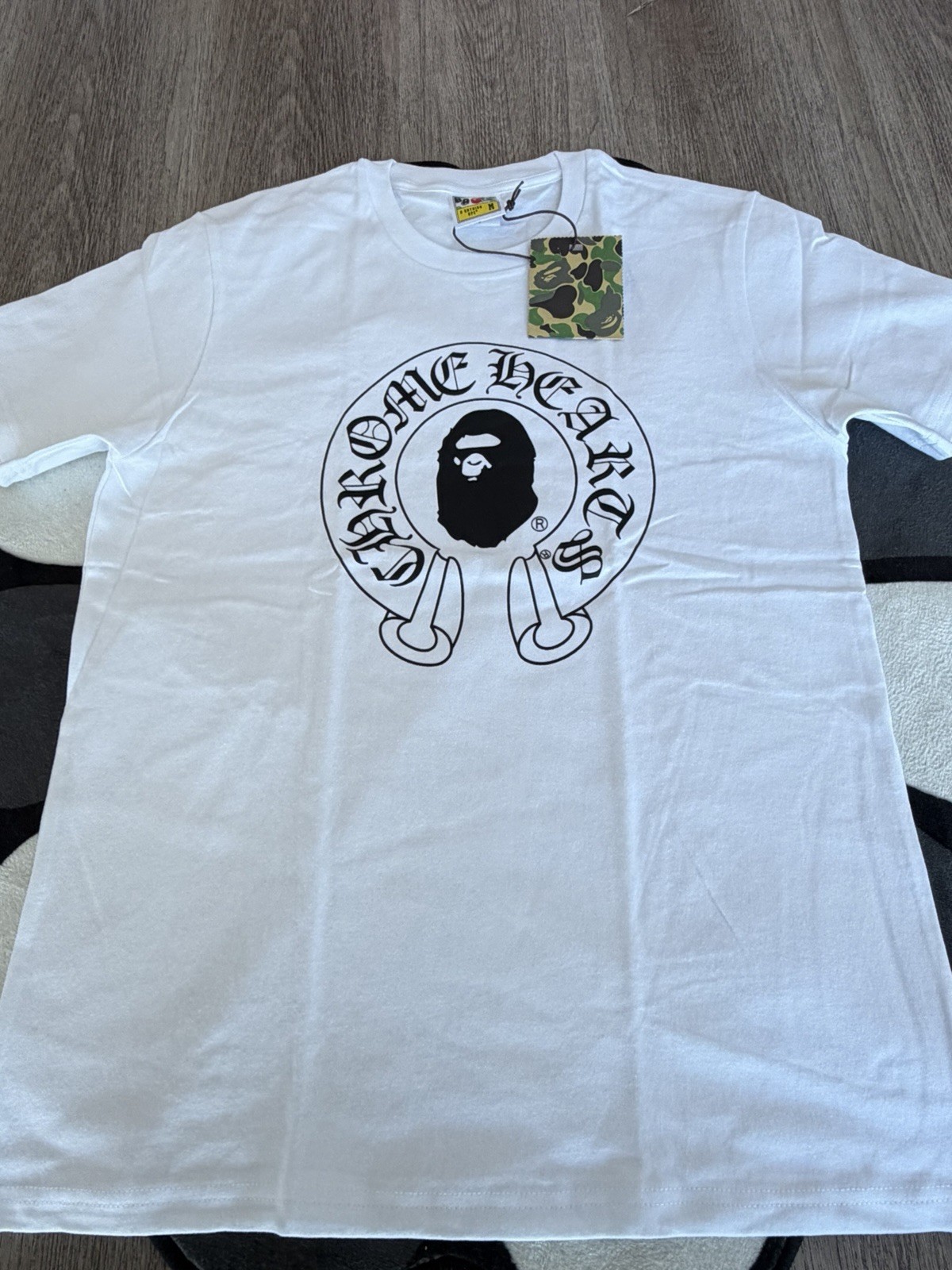 A Bathing Ape BAPE x Chrome Hearts Men’s M White Baby Milo Logo Graphic Crew Tee