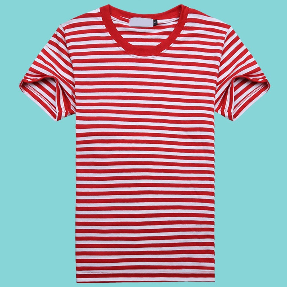 Stylish Men’s Blue and White Striped Tshirt with Short Sleeves for Sports