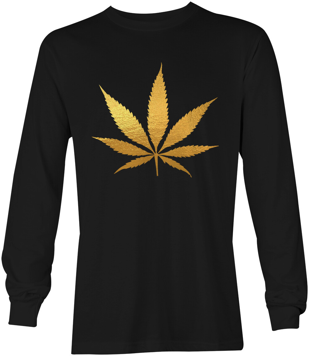 Gold Foil Marijuana Leaf – Weed Stoner Pothead 420 Unisex Long Sleeve Shirt