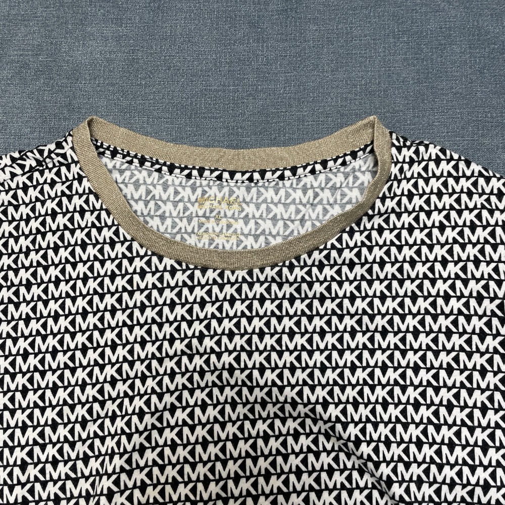 Michael Kors T Shirt Mens XL Black White Allover Logo Crew Neck Everyday Wear